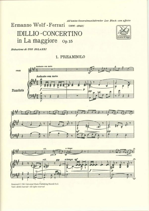 Wolf-Ferrari Idillio: Concertino for Oboe