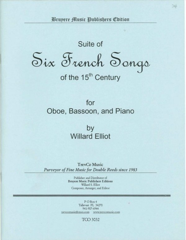 Elliot: Suite of 6 French Songs for Oboe, Bassoon, & Piano