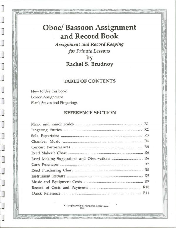 Rachel S Brudnoy: Oboe/Bassoon Assignment and Record Book